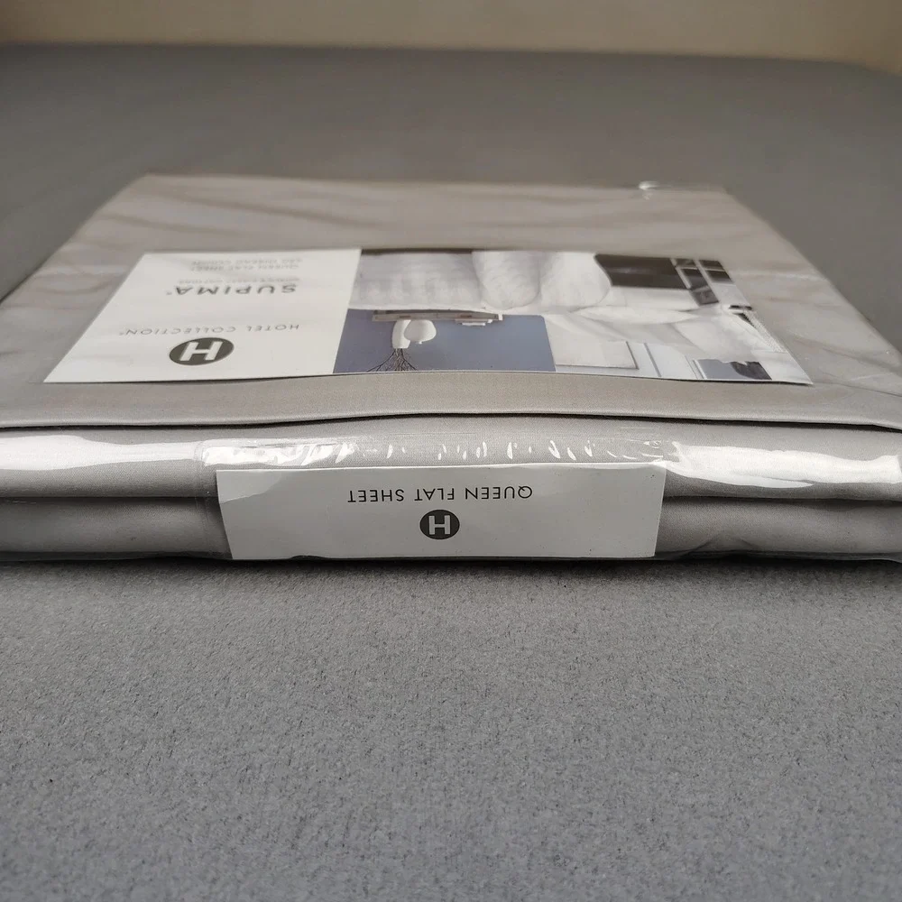 Hotel Collection Supima Cotton QUEEN Flat Sheet Gray‎ 680 Thread Count Soft New